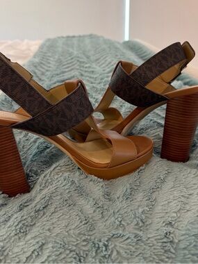 MICHAEL Michael Kors Two-Tone Brown Platform Block Heel Sandals